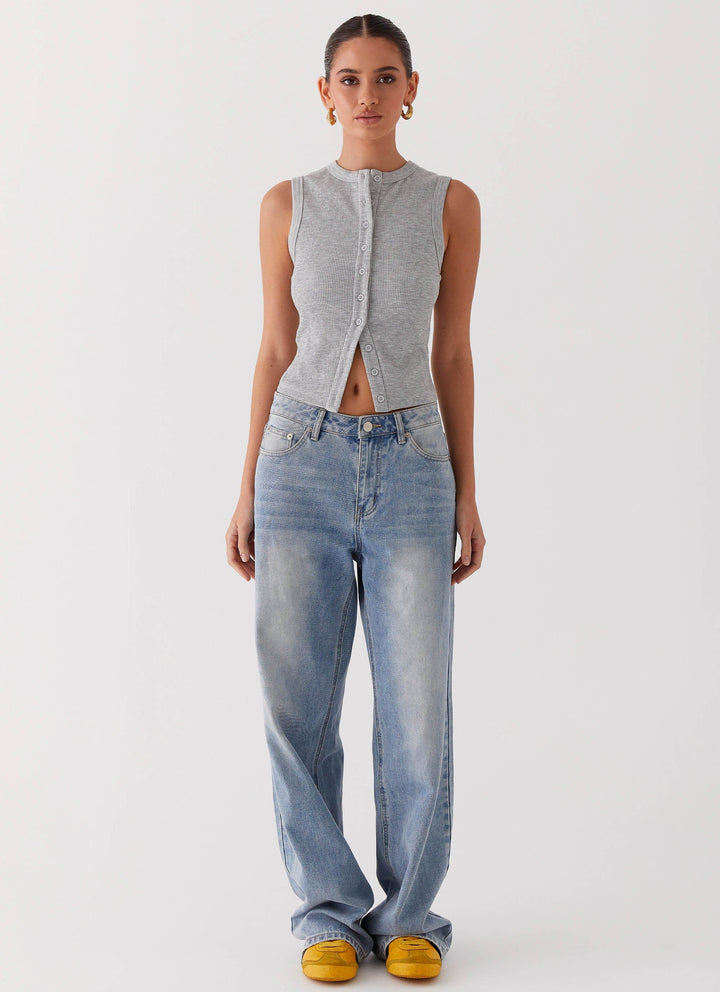 Lotte - Buttoned Tank Top in Grijs Marle