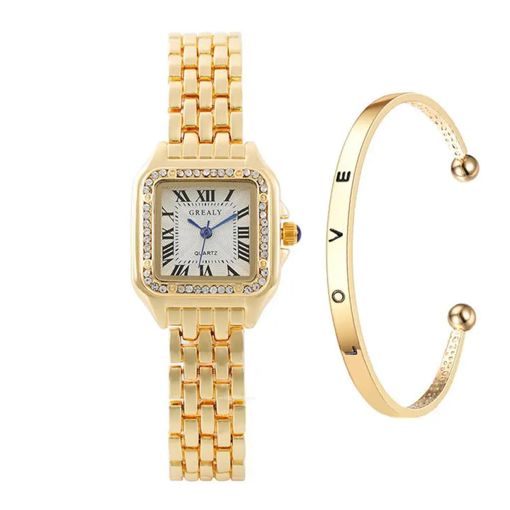 Luxe Merk Horloges Mode Romeinse Diamond-Set Waterdichte Vrouwen Horloge Business Rvs Geen Verkleuring Goud Band Gift Klok