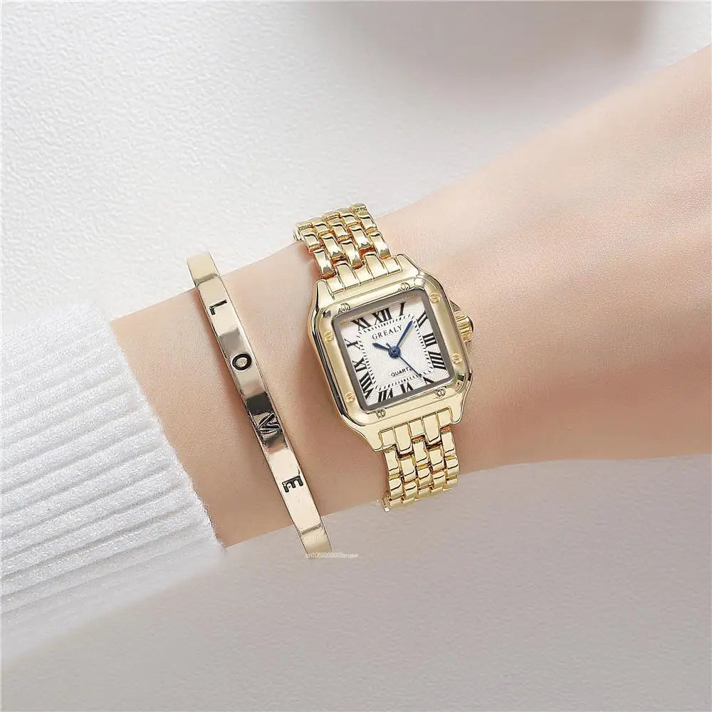 Luxe Merk Horloges Mode Romeinse Diamond-Set Waterdichte Vrouwen Horloge Business Rvs Geen Verkleuring Goud Band Gift Klok