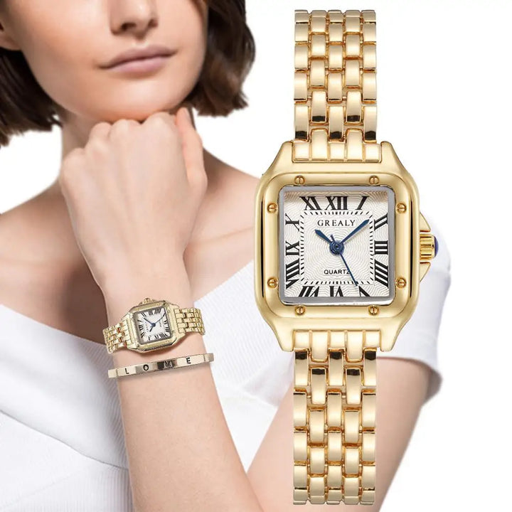 Luxe Merk Horloges Mode Romeinse Diamond-Set Waterdichte Vrouwen Horloge Business Rvs Geen Verkleuring Goud Band Gift Klok