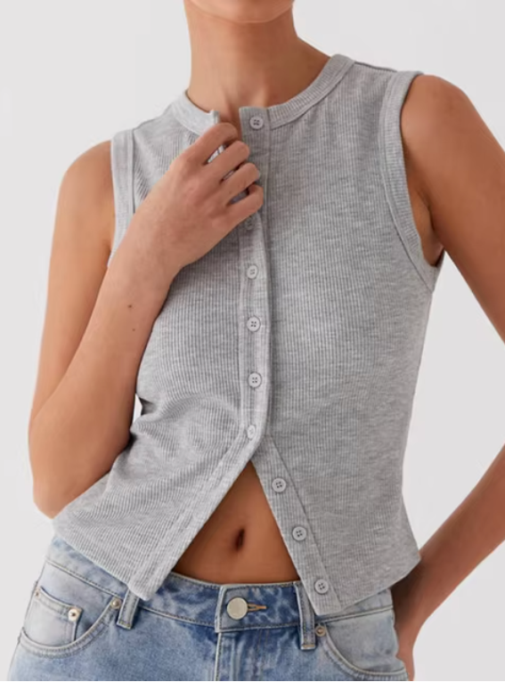 Lotte - Buttoned Tank Top in Grijs Marle